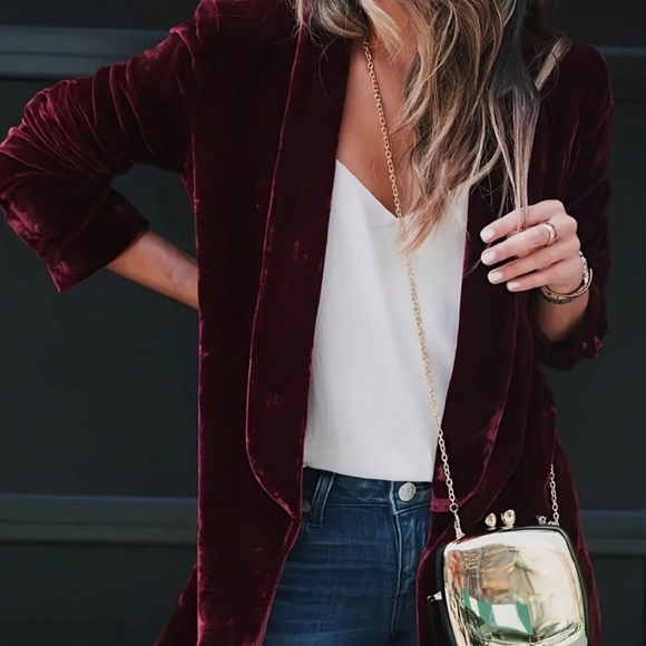 Jackets & Blazers - Burgandy Elegant Women's Velvet Jacket